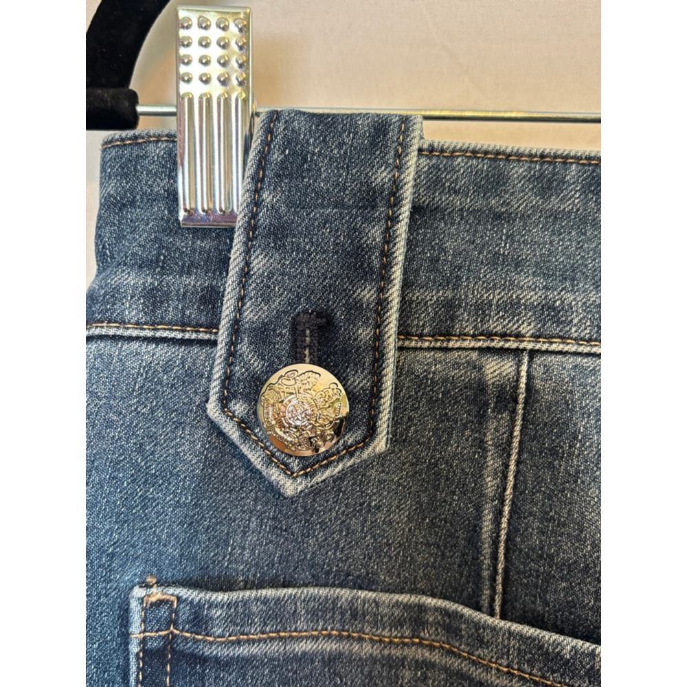 White House Black Market High Rise Straight Jeans Size 8 Gold Military Button - Picture 8 of 16